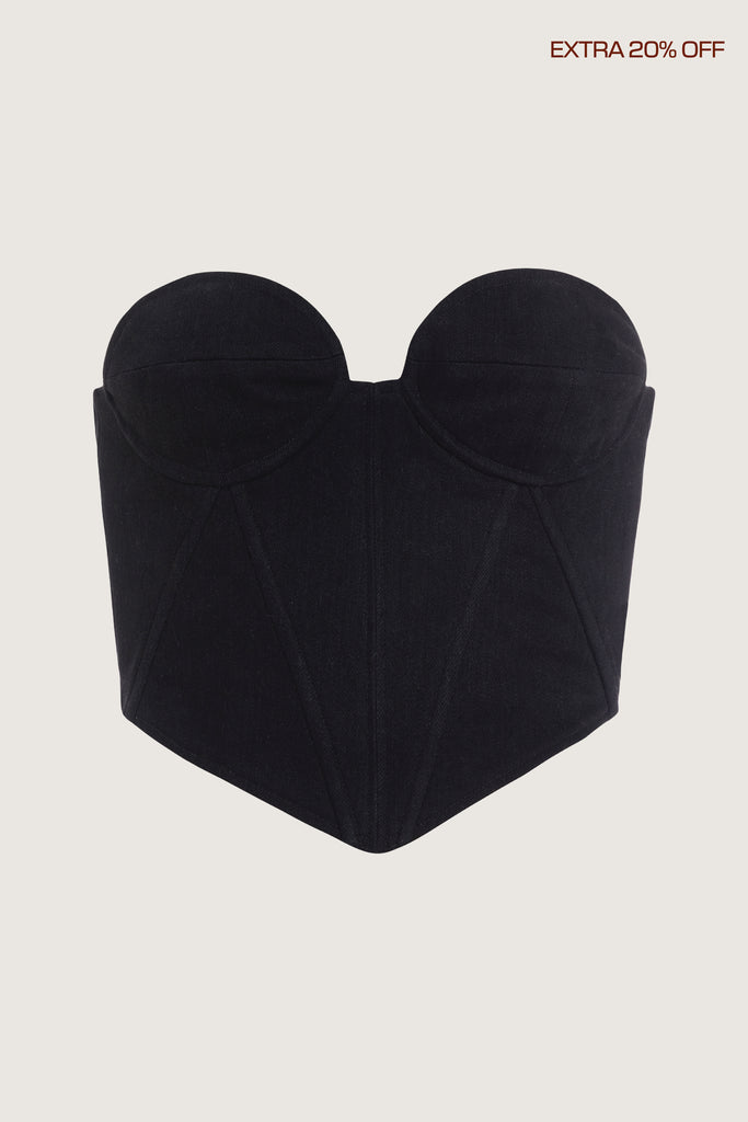  Chloe Corset -Denim corset with defined cup shaping-Moldable wire at cups -Vertical boning for added support and structure-Smocked back panels -Back zip closure-Lined*FINAL SALE. Please reference our return & exchange policy here.Extra 20% off auto-applied in cart.