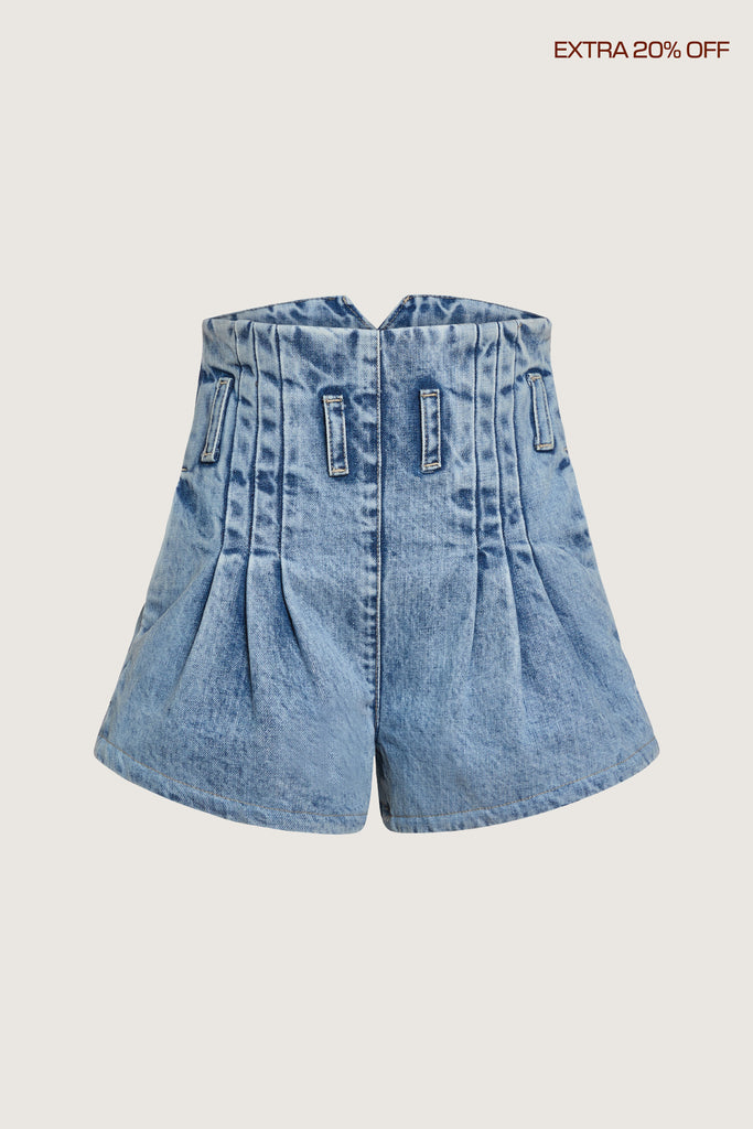  Kate Short -High-waisted paperbag fit-Curved hem to elongate legs-Stitched pleats at waistband-Reinforced denim belt loops-Zipper closure with clean finish-V-notch at back waist-On-seam pockets with contrast lining-Self-facing waistband with under-stitching-Overlocked interior seams-Garment custom washed for a lived-in feelAnok is 5'9