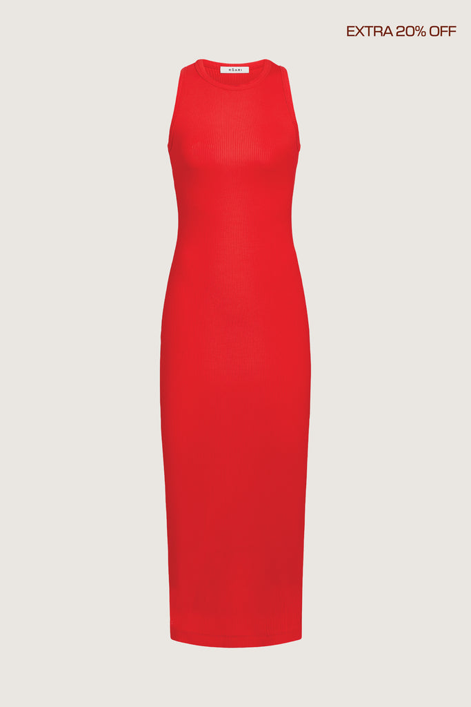Paprika Red Alex Dress This premium ribbed dress has a cutout back and a fitted silhouette to offer a tasteful contour of the curves.Brittany is 5'10