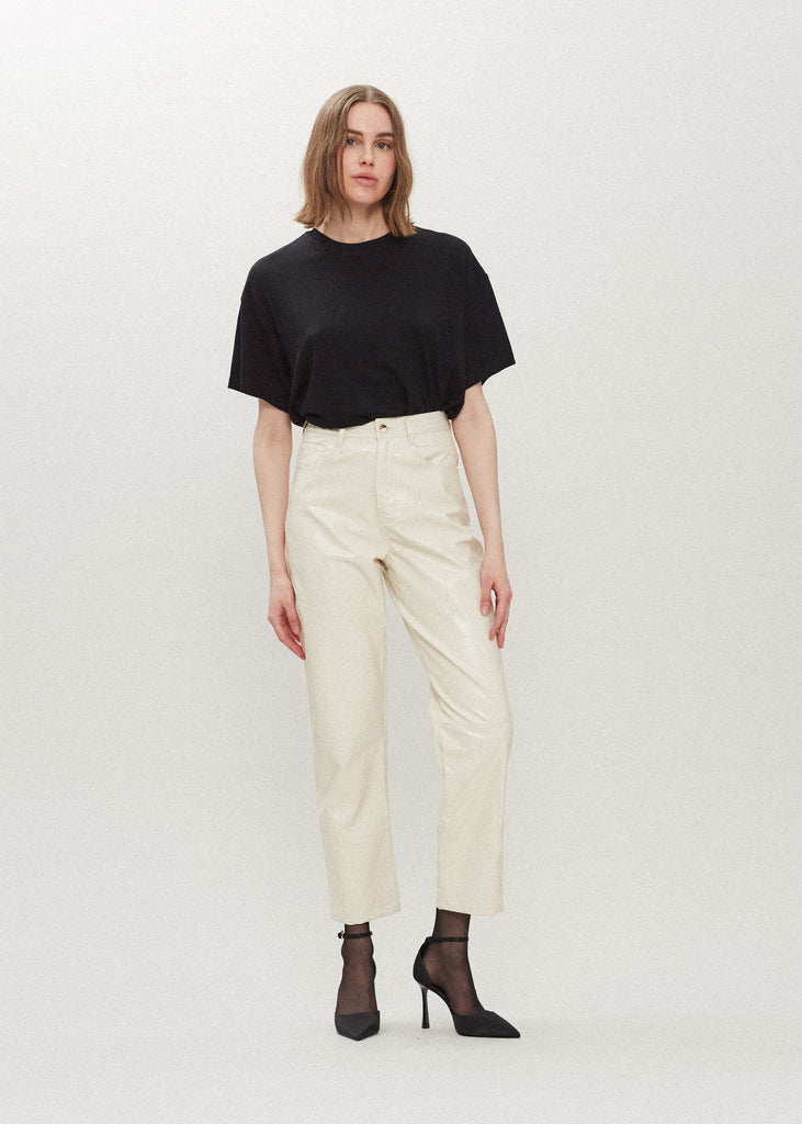 Bone Ashley Pant Crafted from premium vegan leather, these pants are designed with a high-rise waist and a straight-cut silhouette. Each hand-finished pair has a branded enameled button.