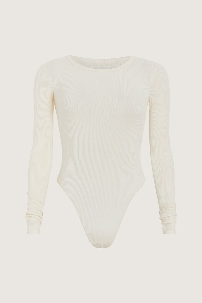 Bone Baby Bodysuit This buttery soft long sleeved bodysuit features a sleek silhouette with a crew neckline and an asymmetrical bold back cutout.FINAL SALE 