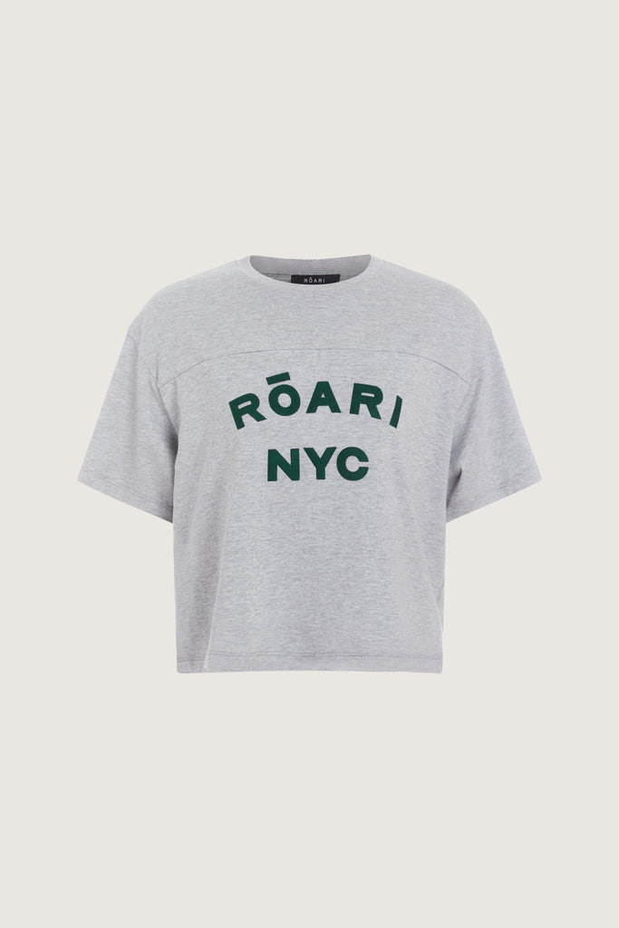 Grey Branded Danny Tee An oversized drop shoulder t-shirt made from 100% lightweight cotton featuring felt appliqué ROARI branding. Cut with a semi-cropped boxy fit.This item is FINAL SALE.