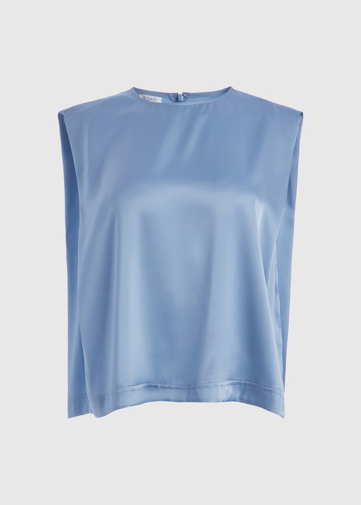 Sky Brooke Tank Crafted from luxurious vegan silk, this muscle tee is complete with high curved neckline, shoulder-width sleeves, and a relaxed boxy shape.*Sale merchandise is exchangeable for size or store credit. 