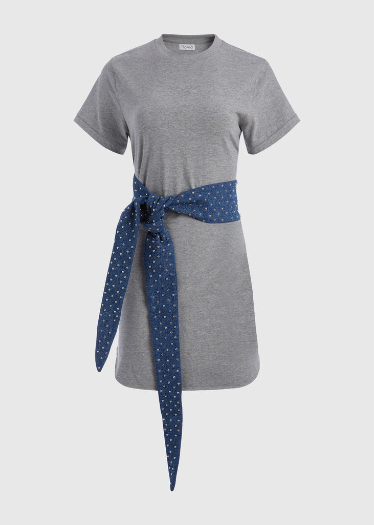 Heather Grey Lea Dress | The Archive Crafted from premium cotton, this crew neck t-shirt dress boasts a curved hemline. Finished with attached denim studded belt. All items within The Archive Collection are FINAL SALE.Subscribe to our newsletter to unlock an additional offer exclusive to the archive sale.