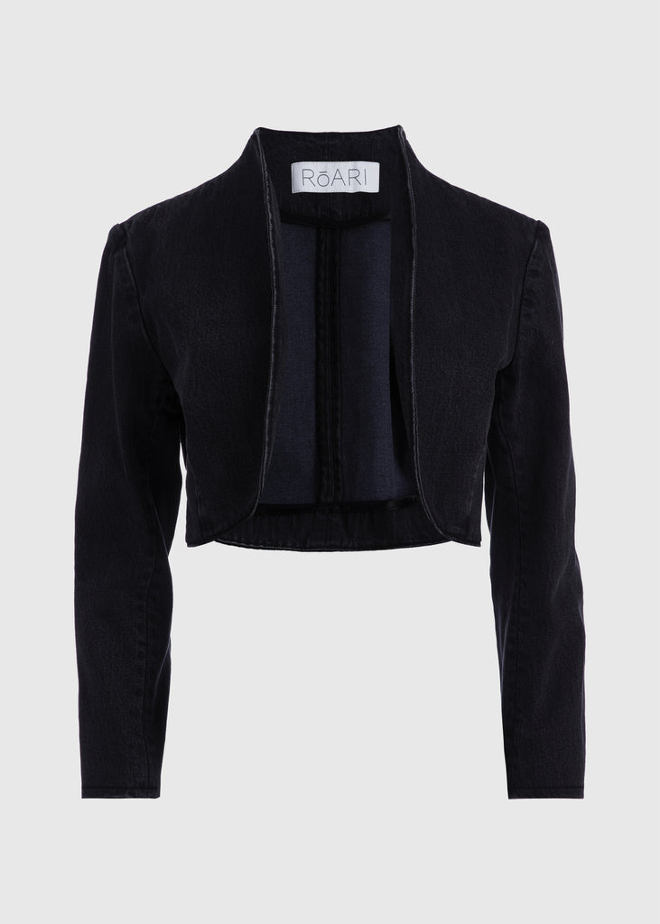 Faded Black Sasha Bolero This bolero jacket is cut from cotton denim with a vintage finish. It features an open front lapel and cropped length.