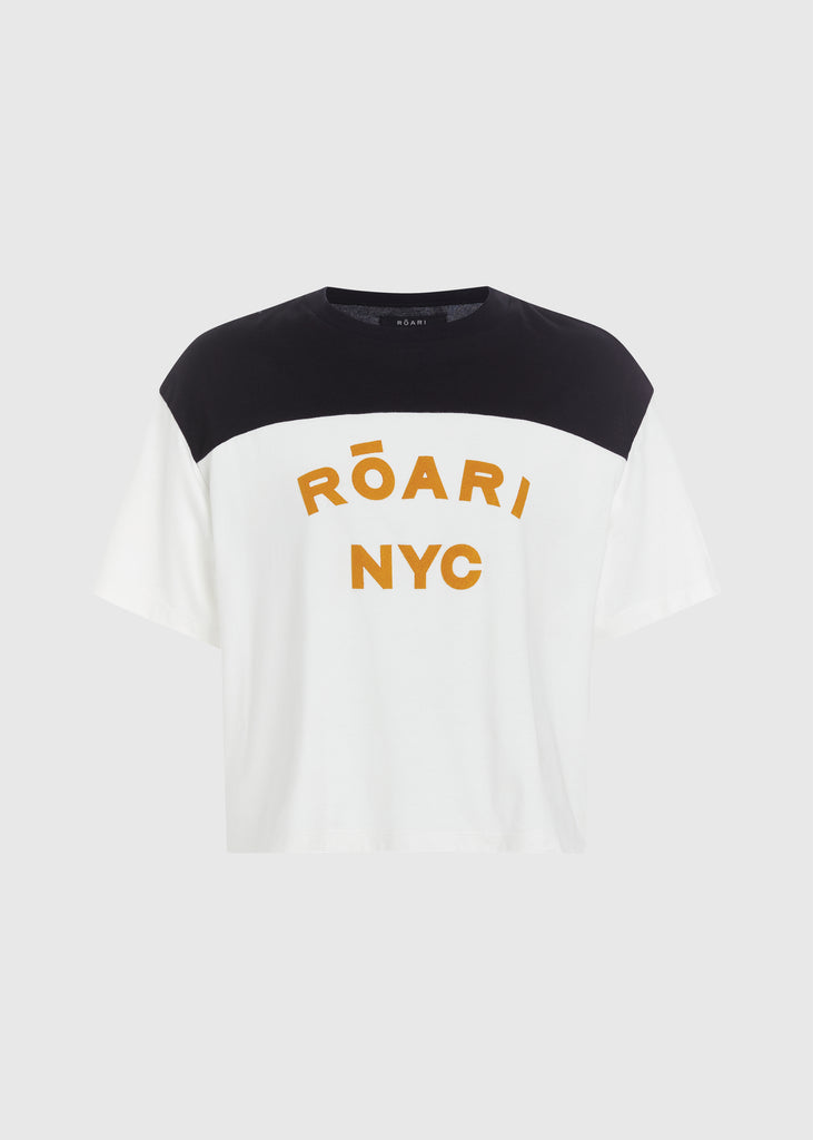 Black/White Branded Danny Tee | The Archive An oversized drop shoulder t-shirt made from 100% lightweight cotton featuring felt appliqué ROARI branding. Cut with a semi-cropped boxy fit.All items within The Archive Collection are FINAL SALE.Subscribe to our newsletter to unlock an additional offer exclusive to the archive sale.
