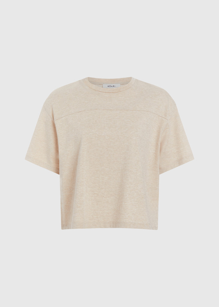 Oatmeal Danny Tee An oversized drop shoulder t-shirt made from 100% lightweight cotton featuring a silk ROARI branded patch at back of neck. Cut with a semi-cropped boxy fit.