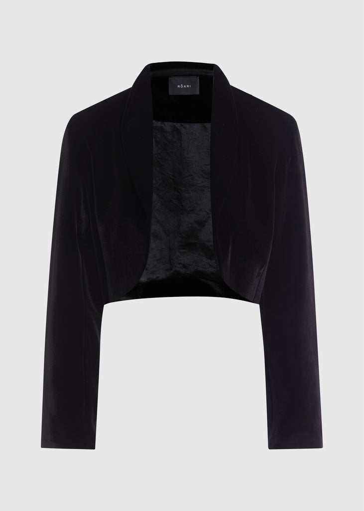 Black Rose Bolero This cropped open front bolero-style jacket is cut from rich velvet fabric with fixed lapels and built-in shoulder pads.Styled with The Rose Corset | The Rose Pant