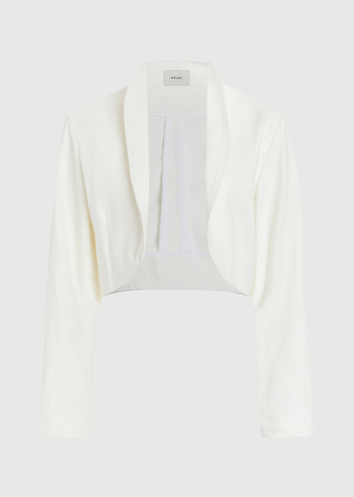 Bone Sasha Stretch Bolero This bolero jacket is cut from a cotton denim elastane blend. It features an open front lapel and cropped length.