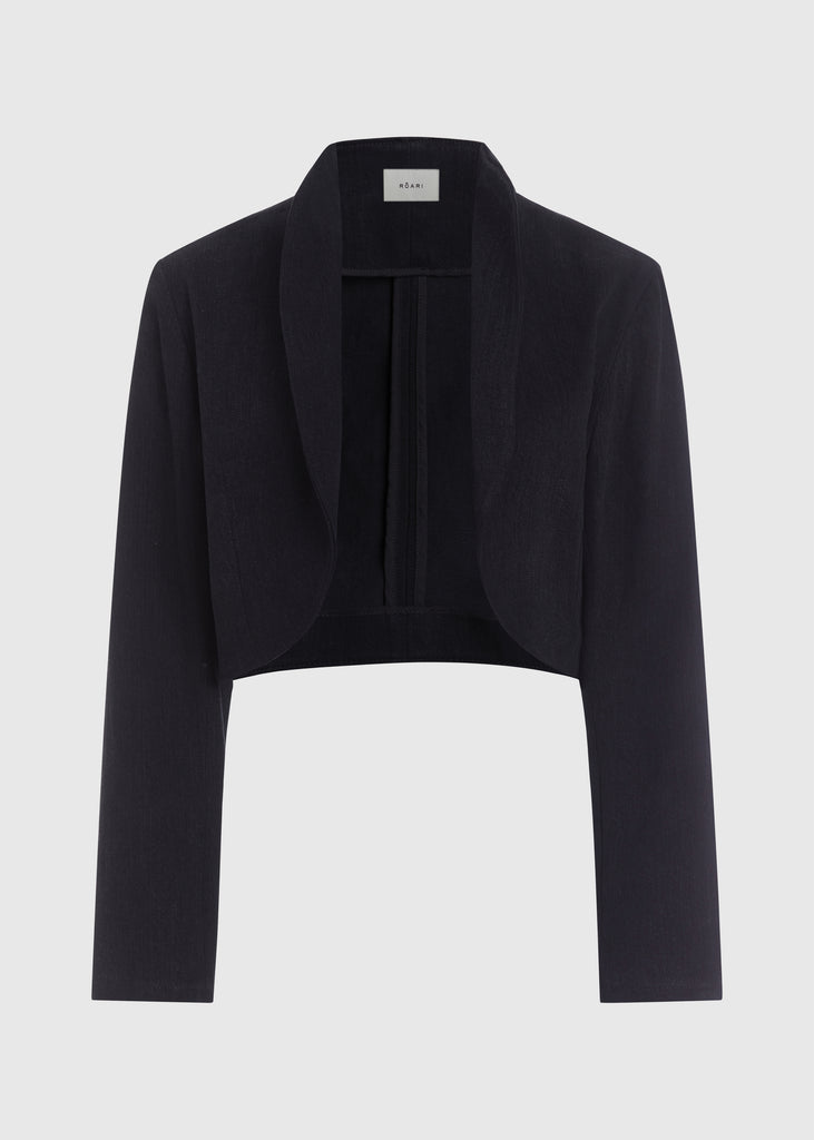 Jet Black Sasha Stretch Bolero This bolero jacket is cut from a cotton denim elastane blend. It features an open front lapel and cropped length.