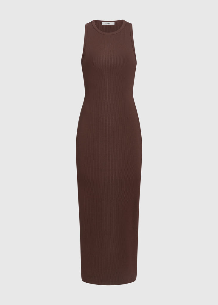 Chocolate Brown Alex Dress This premium ribbed dress has a cutout back and a fitted silhouette to offer a tasteful contour of the curves. 