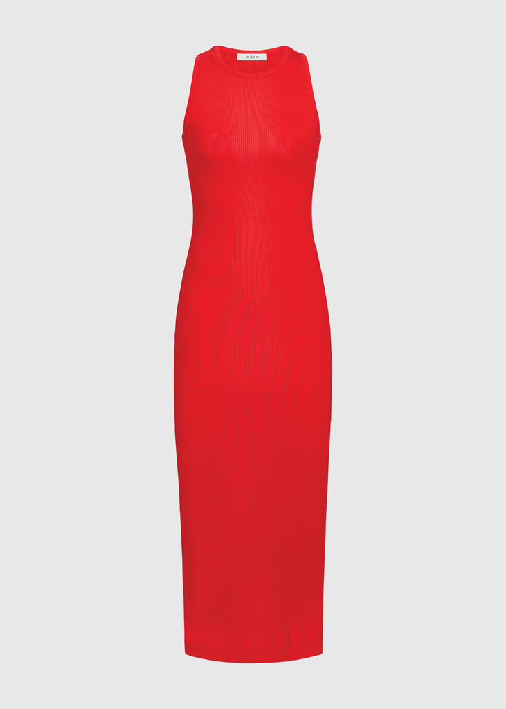 Paprika Red Alex Dress This premium ribbed dress has a cutout back and a fitted silhouette to offer a tasteful contour of the curves. 