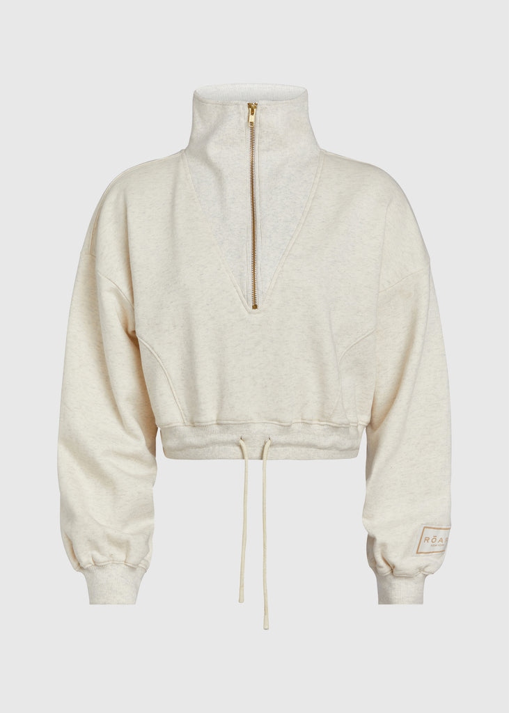 Oatmeal Duke Sweatshirt This branded pre-shrunk half-zip sweatshirt features a relaxed fit and draw cord at waist for option to cinch.Styled with The Duke Jogger