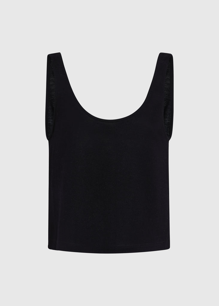 Black Zoey Tank This tank top crafted from premium merino wool features a plunging scoop neckline, low draped back and a lightly sheer finish.