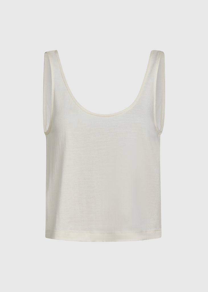Bone Zoey Tank This tank top crafted from premium merino wool features a plunging scoop neckline, low draped back and a lightly sheer finish.