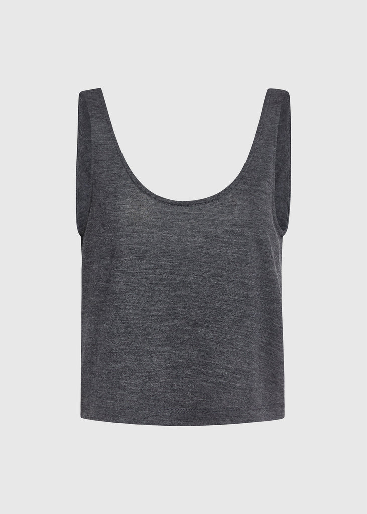 Charcoal Grey Zoey Tank This tank top crafted from premium merino wool features a plunging scoop neckline, low draped back and a lightly sheer finish.