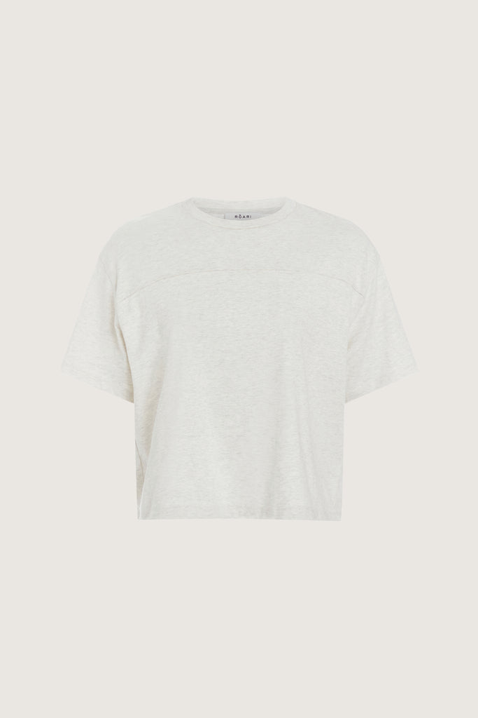 Light Grey Danny Tee An oversized drop shoulder t-shirt made from 100% lightweight cotton featuring a silk ROARI branded patch at back of neck. Cut with a semi-cropped boxy fit.