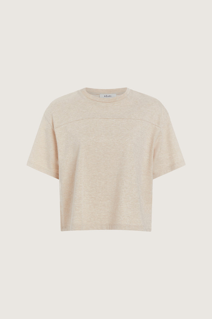 Oatmeal Danny Tee An oversized drop shoulder t-shirt made from 100% lightweight cotton featuring a silk ROARI branded patch at back of neck. Cut with a semi-cropped boxy fit.