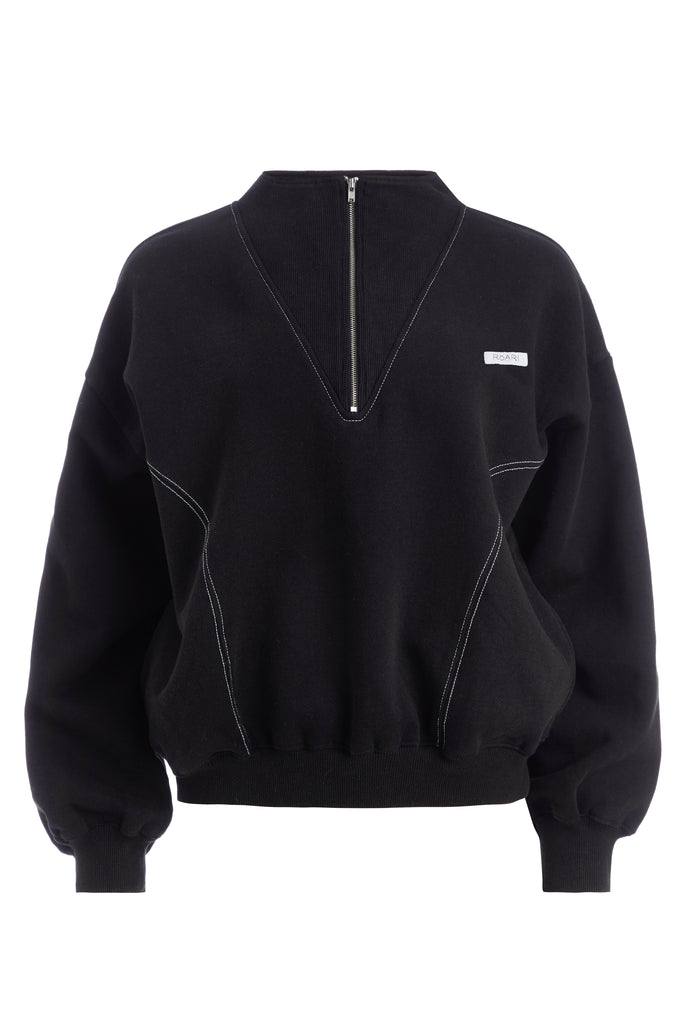 Black Henry Sweatshirt This half-zip pullover features a ribbed v-neckline, branded patch logo and side pockets. 