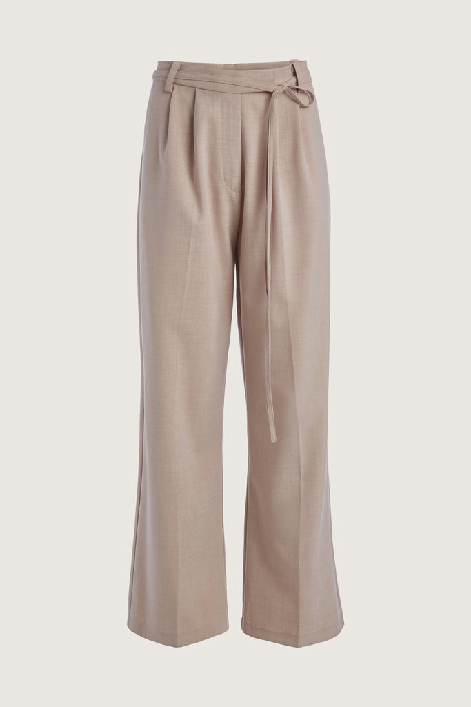 Dusty Pink Kat Trouser Dual pleated mid-rise trousers featuring a straight, relaxed fit. Pockets at back with horn buttons. Includes a self-fabric detachable belt. Style with The Rhodes Blazer  | Also available in BlackThis item is FINAL SALE.