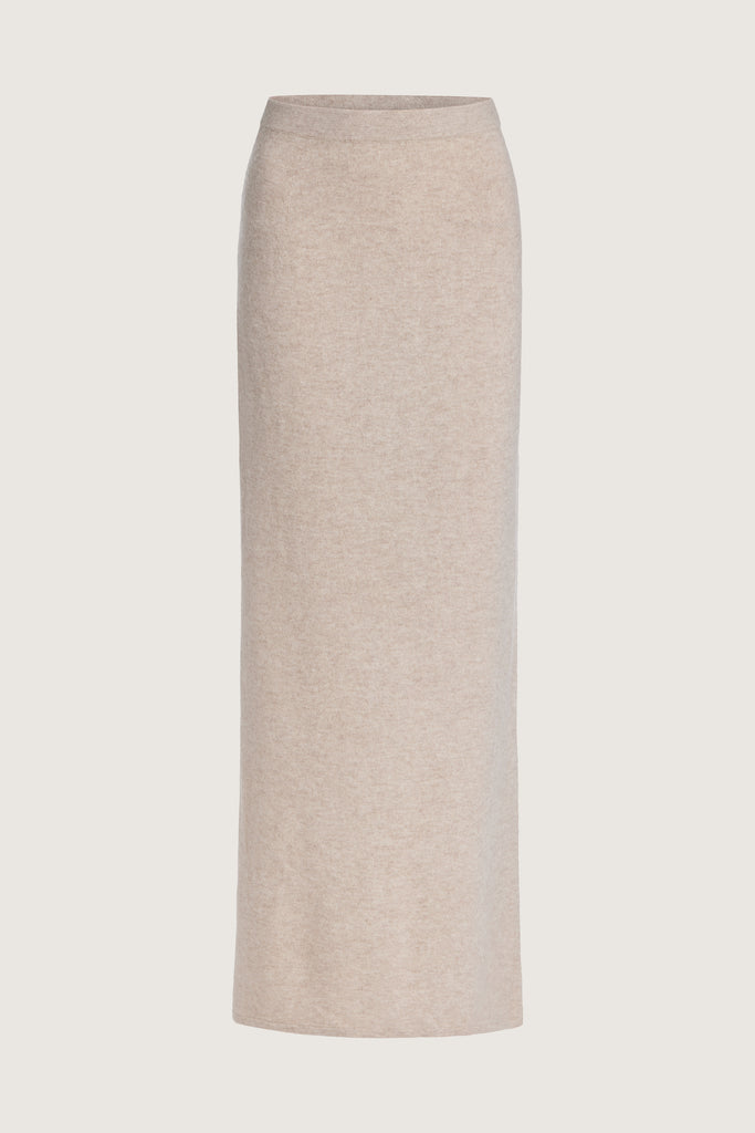 Oatmeal Ava Skirt Delicately soft and consciously crafted, the perfect foundation for creating effortless looks.-Classic maxi skirt silhouette-Full length-Slit at center back-Elastic waistband 🐑 Made with Good Cashmere Standard® wool to support the welfare of cashmere goats We recommend ordering your usual size.Styled with the Olivia Turtleneck & Vivien LS Top
