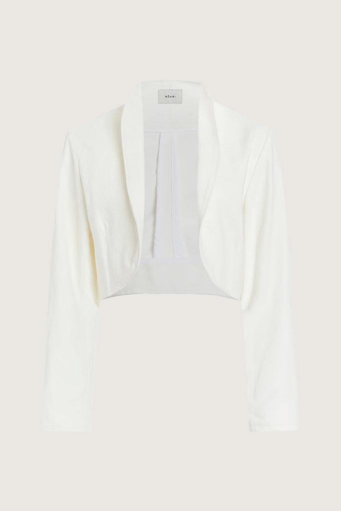 Bone Sasha Stretch Bolero This bolero jacket is cut from a lightweight cotton denim elastane blend, designed to feel weightless and breathable during all seasons . It features an open front lapel and cropped length.Styled with The Sarah Stretch Jean | The Chloe Corset