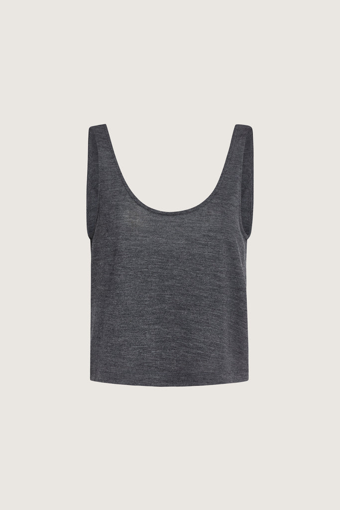 Charcoal Grey Zoey Tank This tank top crafted from premium merino wool features a plunging scoop neckline, low draped back and a lightly sheer finish.Style with The Sarah Stretch Jean