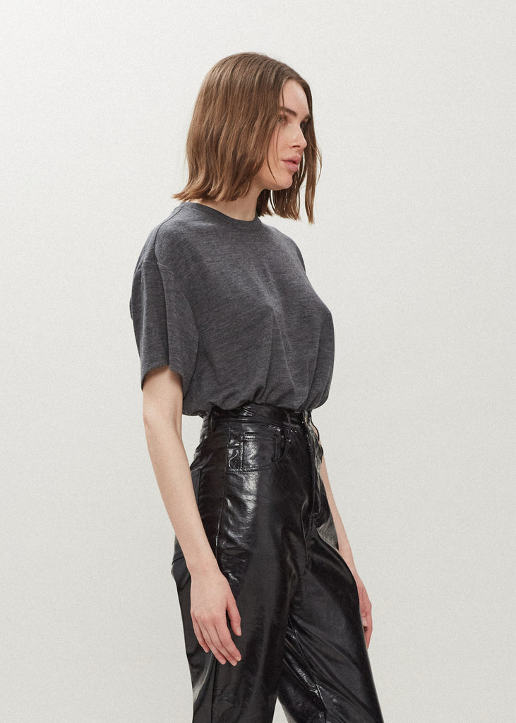 Charcoal Grey Zoey Tee This tee crafted from premium merino wool features an oversized relaxed silhouette and a lightly sheer finish.Styled with The Ashley Pant